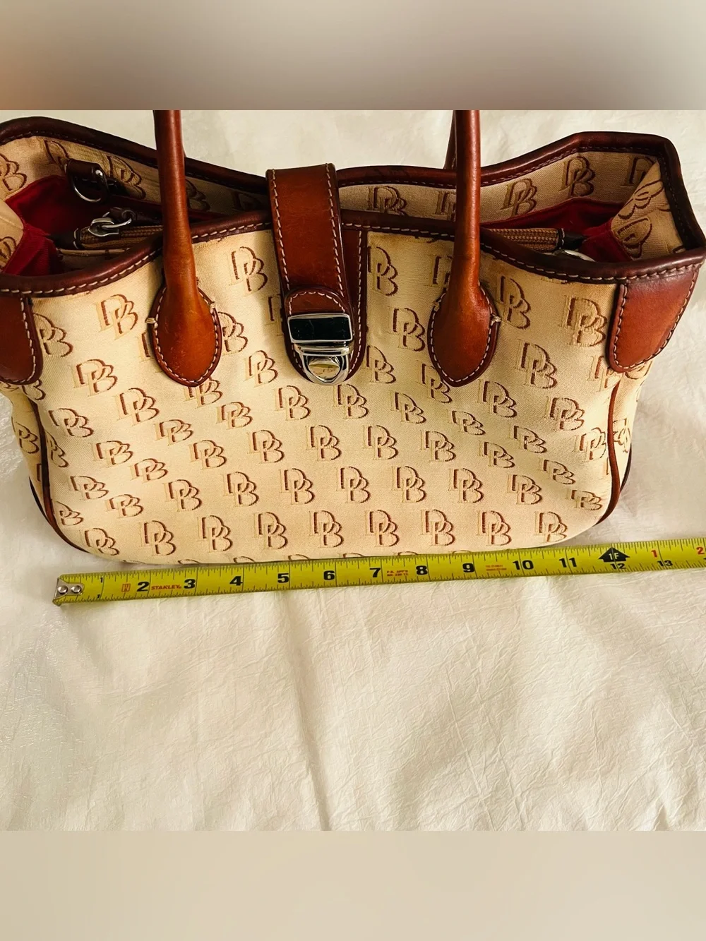 Dooney & Bourke Monogram Satchel Top Handle Turn Lock Zip Red Lining Refurbished